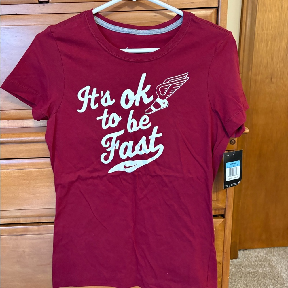 Nike Women's Maroon Active Tee with White Label Detail